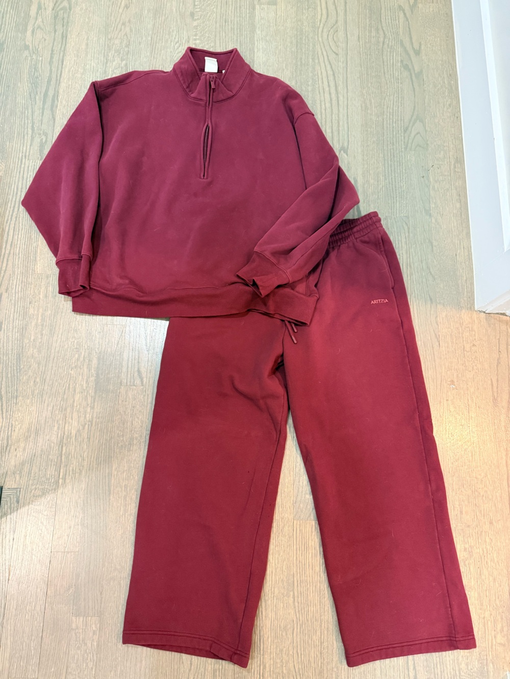 Aritzia Burgundy Half-Zip Sweatshirt & Sweatpant